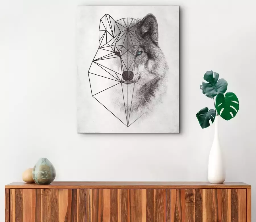 Reinders! Artprint op hout Polygonic wolf