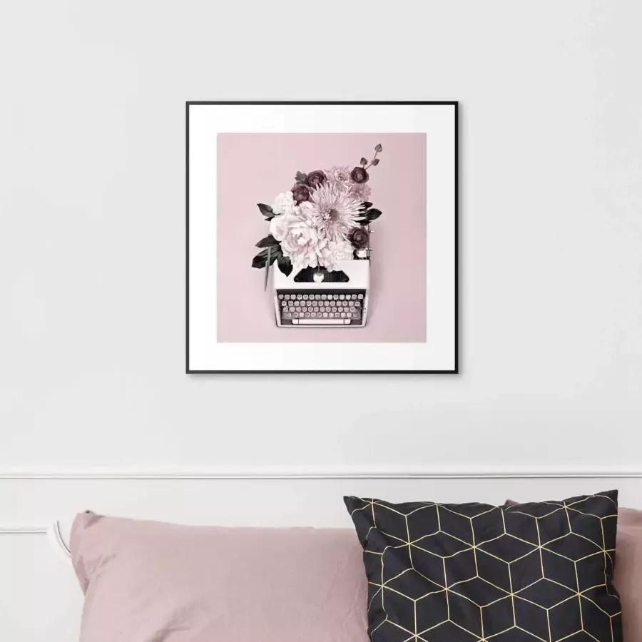 Reinders! Artprint Schrijfmachine bloemen ingelijste artprint