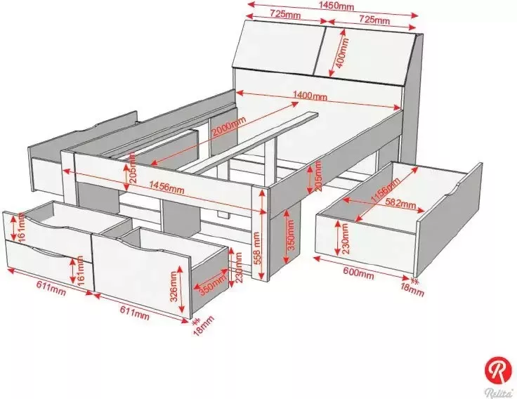 Relita Ledikant met bergruimte Maxi met laden en bergruimte in het hoofdbord - Foto 8