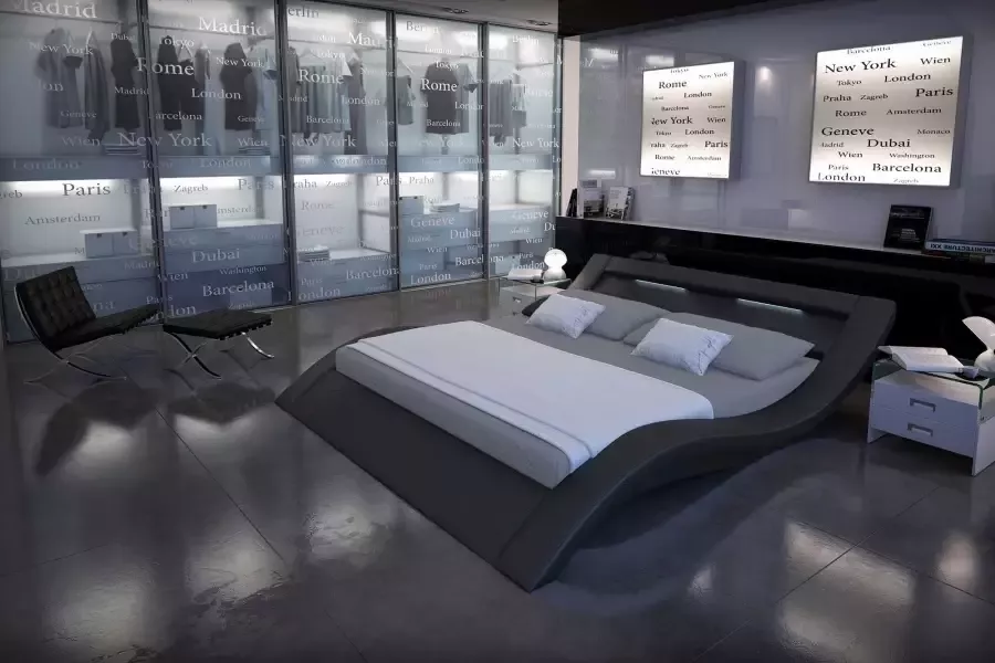 SalesFever Gestoffeerd bed met ledverlichting in het hoofdbord lounge bed in een modern model in imitatieleer - Foto 1