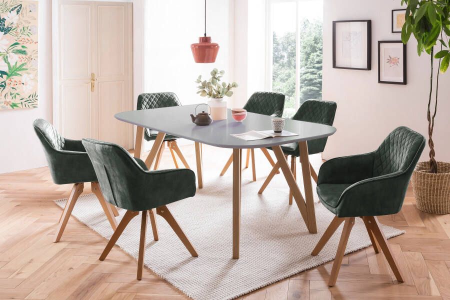 SalesFever Eethoek (5-delig) tafelbreedte 180 cm stoelen 180° draaibaar met fluweel - Foto 4