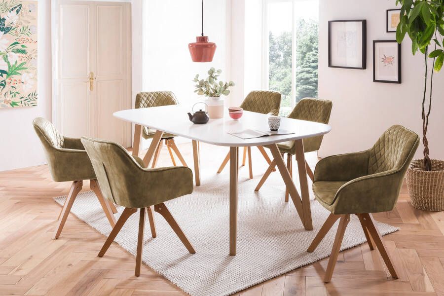 SalesFever Eethoek (5-delig) tafelbreedte 160 cm stoelen 180° draaibaar met fluweel - Foto 5