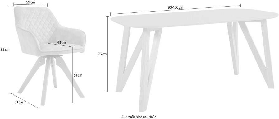 SalesFever Eethoek (5-delig) tafelbreedte 160 cm stoelen 180° draaibaar met fluweel - Foto 11