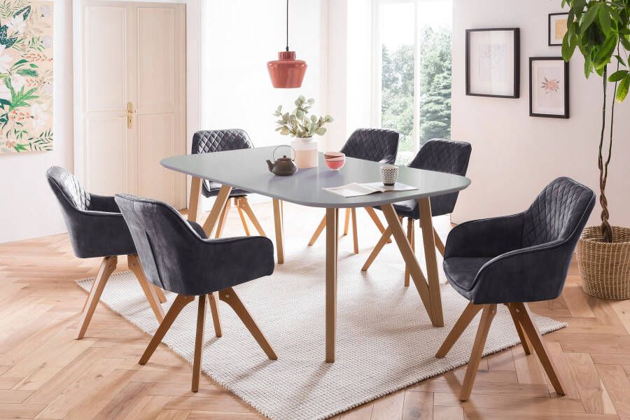 SalesFever Eethoek (5-delig) tafelbreedte 160 cm stoelen 180° draaibaar met fluweel - Foto 4
