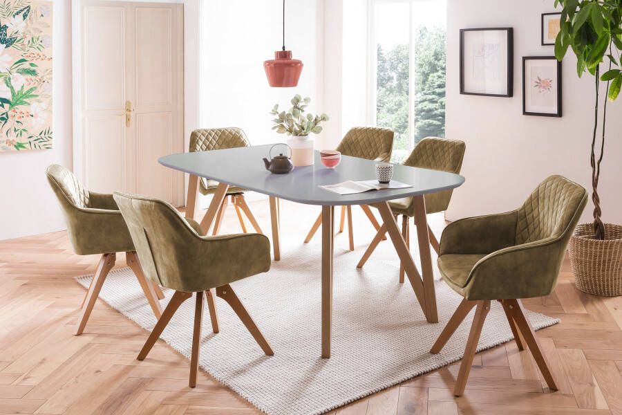 SalesFever Eethoek (5-delig) tafelbreedte 160 cm stoelen 180° draaibaar met fluweel - Foto 5