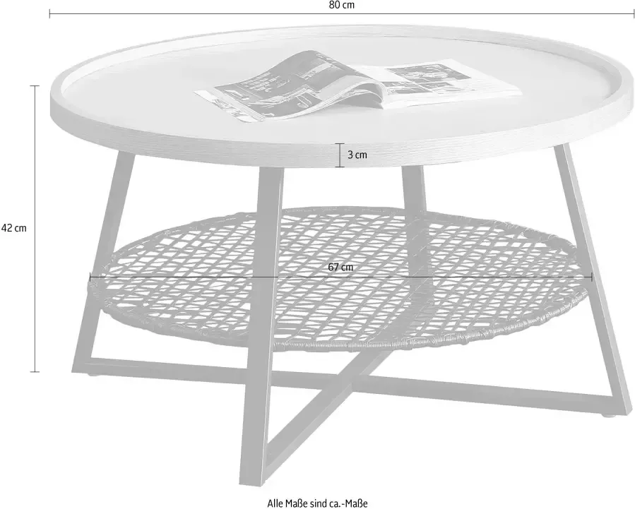 SalesFever Salontafel Legplank onder het tafelblad van metalen frame en polyrotan