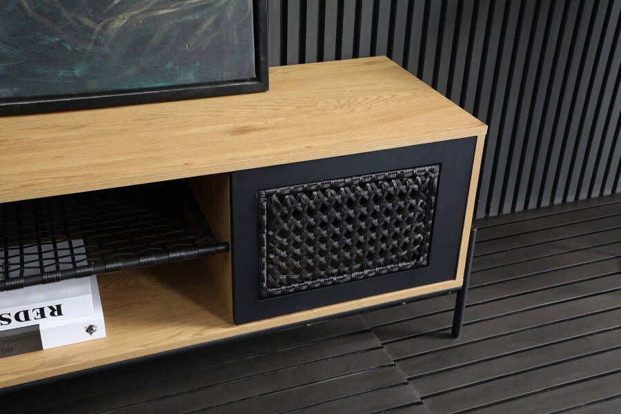 SalesFever Tv-meubel Met matzwarte inzet van polyrotan tv-tafel - Foto 2