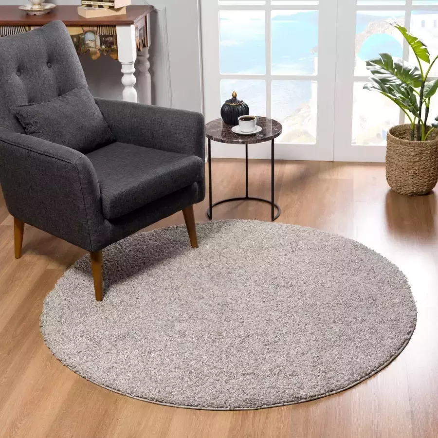 Vloerkleed rond hoogpolig langpolig modern tapijt voor de woonkamer slaapkamer eetkamer of kinderkamer 120 cm rond - Foto 4