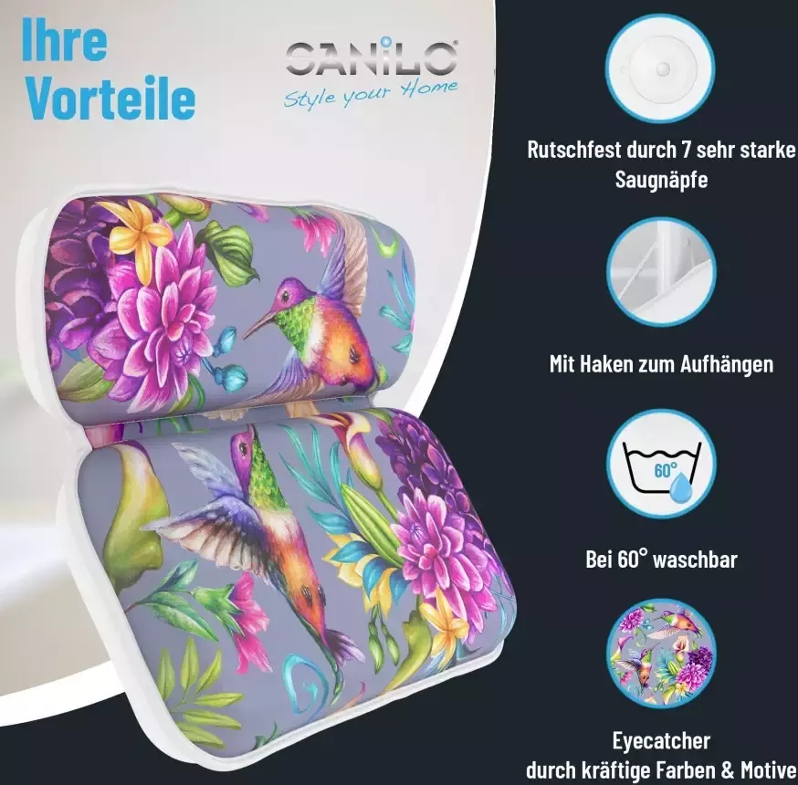 Sanilo Nekkussen Badkussen Kolibrie comfortabel antislip volle kleuren met 7 prima zuignappen - Foto 6