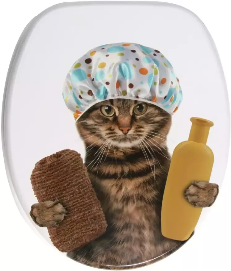Sanilo Set badkameraccessoires Shower Cat bestaand uit toiletzitting badmat en wastafelplug (3-delig) - Foto 3