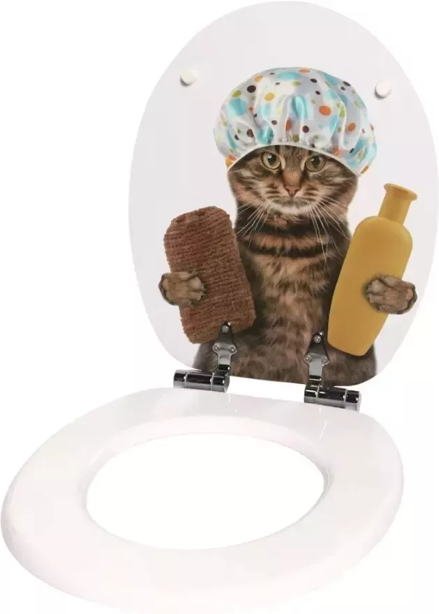 Sanilo Set badkameraccessoires Shower Cat bestaand uit toiletzitting badmat en wastafelplug (3-delig) - Foto 5