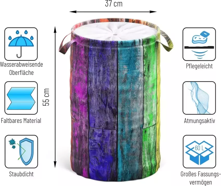 Sanilo Wasmand Rainbow 60 liter opvouwbaar met bescherming tegen inkijk - Foto 2