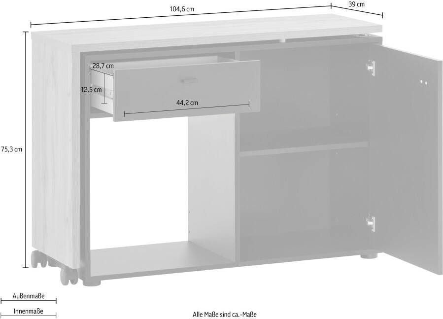 Schildmeyer Bureau Tiny Working praktisch in het thuiskantoor dressoir met flexibele werkblad - Foto 2