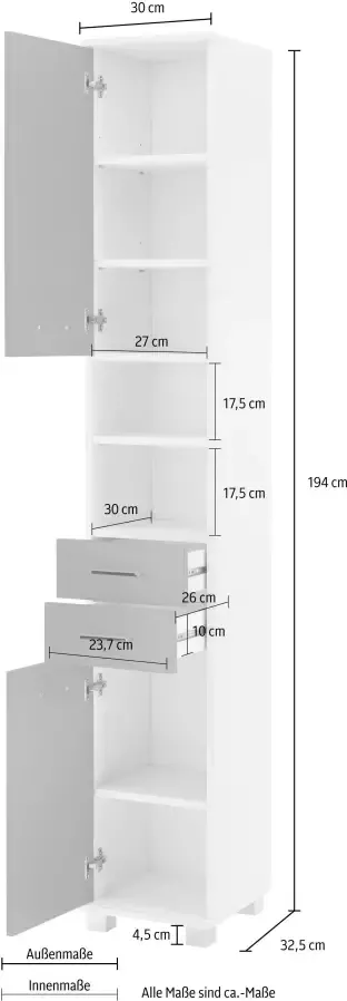 Schildmeyer Halfhoge kast LUMO Breedte 60 cm met 4 deuren & metalen handgrepen draairichting deur naar keuze links of rechts - Foto 7