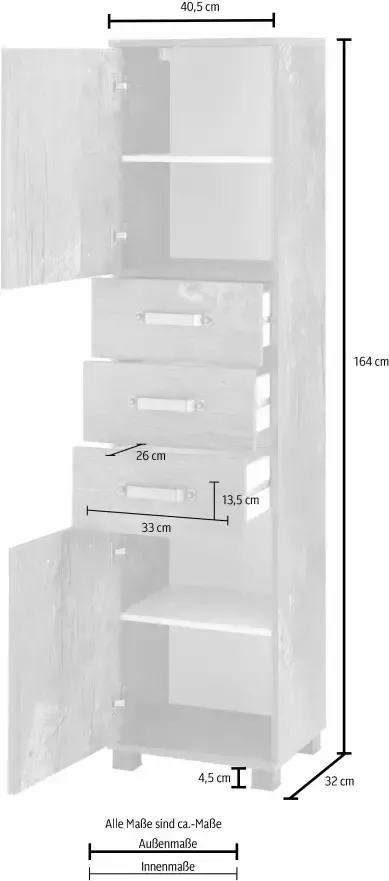 Schildmeyer Hoge kast Milan Breedte 40 5 cm met 2 deuren 3 laden & metalen handgrepen - Foto 1