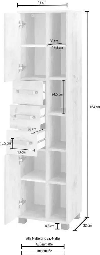 Schildmeyer Hoge kast Milan Breedte 42 cm met 2 deuren 3 laden & 6 open vakken - Foto 2