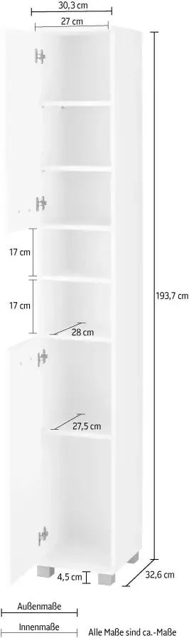 Schildmeyer Hoge kast Mobes Breedte x hoogte: 30 3x193 7 cm deuren aan beide kanten te monteren schappen - Foto 5