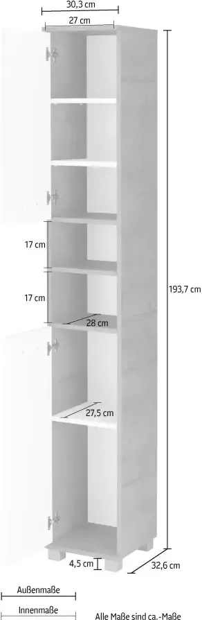Schildmeyer Hoge kast Mobes Breedte x hoogte: 30 3x193 7 cm deuren aan beide kanten te monteren schappen - Foto 3