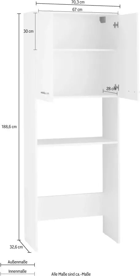 Schildmeyer Kast voor wasmachine Mobes Breedte x hoogte: 70 3x188 6 cm bergruimte in rekvak en achter dubbele deur - Foto 3