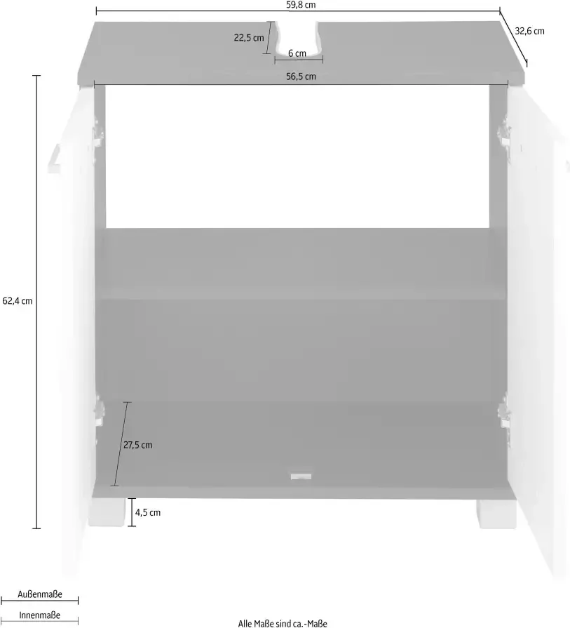 Schildmeyer Wastafelonderkast Mobes Breedte x hoogte: 59 8x62 4 cm badkamerkast met dubbele deur tussenbodem - Foto 2
