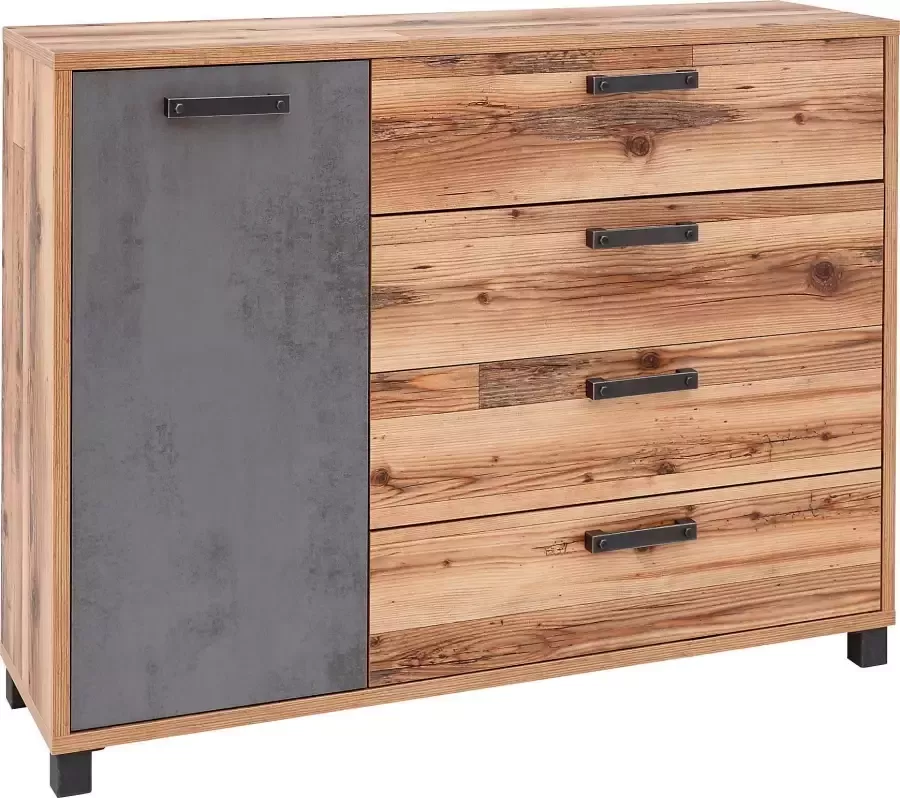 Emob Commode Kalas 125cm met 1 deur & 4 lades bruin grijs Woonkamerkasten Bruin; Betonlook Spaanplaat Woonkamerkasten Op voorraad - Foto 4