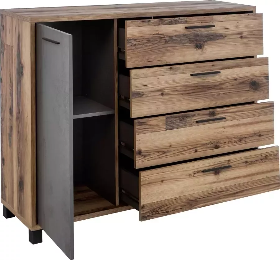 Emob Commode Kalas 125cm met 1 deur & 4 lades bruin grijs Woonkamerkasten Bruin; Betonlook Spaanplaat Woonkamerkasten Op voorraad - Foto 3