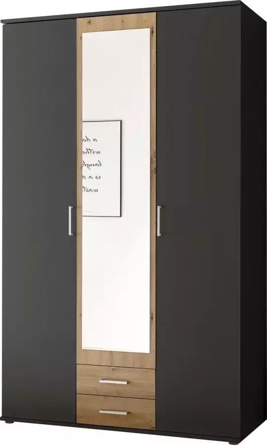 Woonexpress Kledingkast Beugen Grijs 120x196x54 cm (BxHxD) Draaideur Kast Compleet met planken en roede Met spiegel en lades Slaapkamer - Foto 6