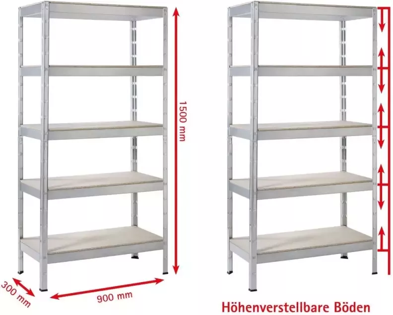 SCHULTE Regalwelt Zwaar belastbare stelling Zwaar belastbare aanbouwstelling Metaal verzinkt 1500x900x300 mm 5 houten planken - Foto 2