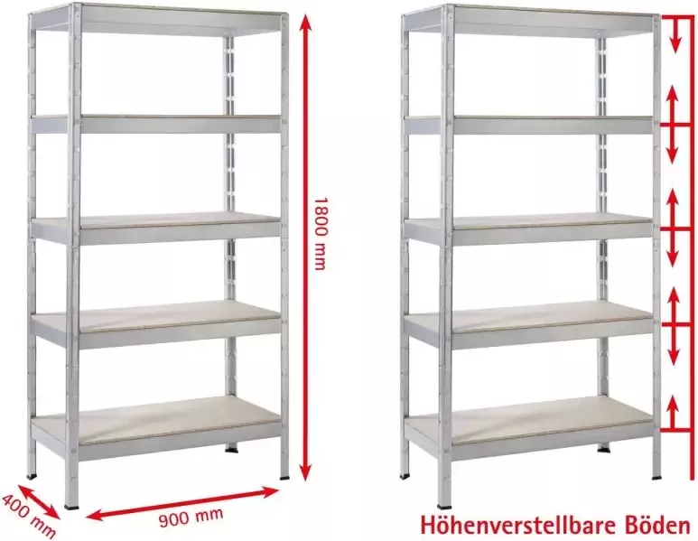 SCHULTE Regalwelt Zwaar belastbare stelling Zwaar belastbare aanbouwstelling Metaal verzinkt 1800x900x400 mm 5 houten planken - Foto 2