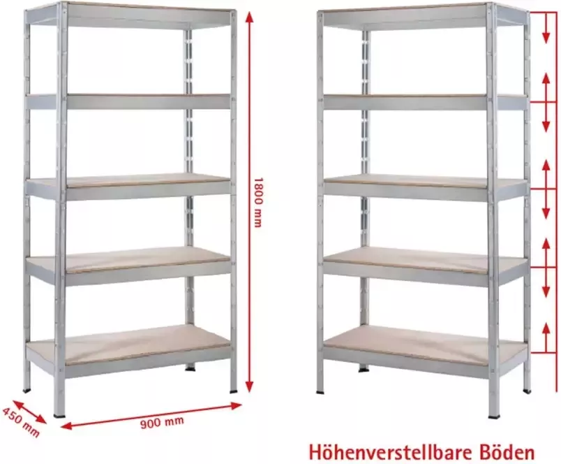 SCHULTE Regalwelt Zwaar belastbare stelling Zwaar belastbare aanbouwstelling Metaal verzinkt 1800x900x345 mm 5 houten planken