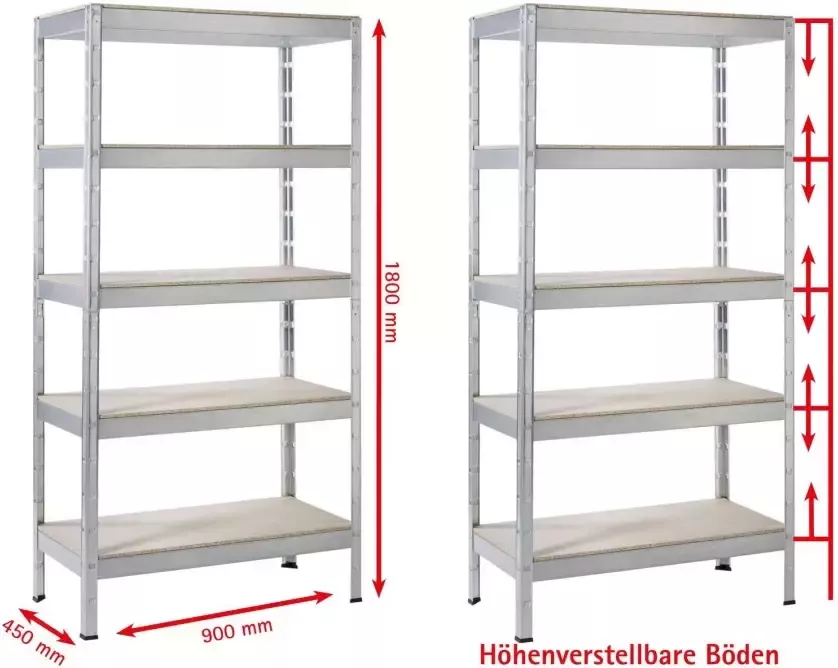 SCHULTE Regalwelt Zwaar belastbare stelling Zwaar belastbare aanbouwstelling Metaal verzinkt 1800x900x450 mm 5 houten planken - Foto 2