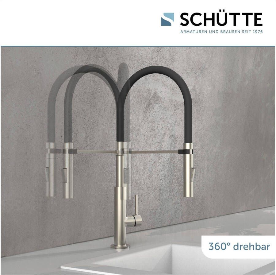 Schütte Keukenkraan Design uittrekbaar 360° draaibaar edelstaal-look zwart hoge druk - Foto 3