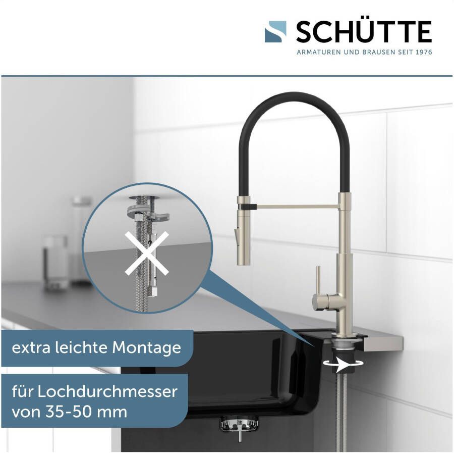 Schütte Keukenkraan Design uittrekbaar 360° draaibaar edelstaal-look zwart hoge druk - Foto 1