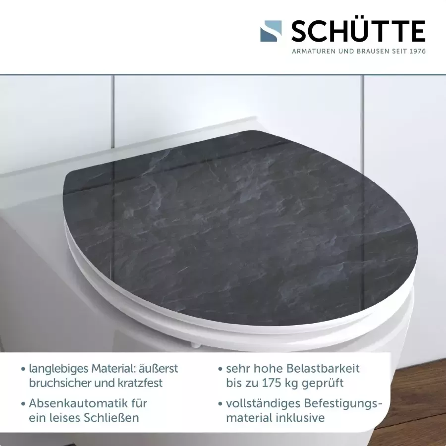 Schütte Toiletzitting Black stone High gloss met houten mdf-kern met softclosemechanisme - Foto 1