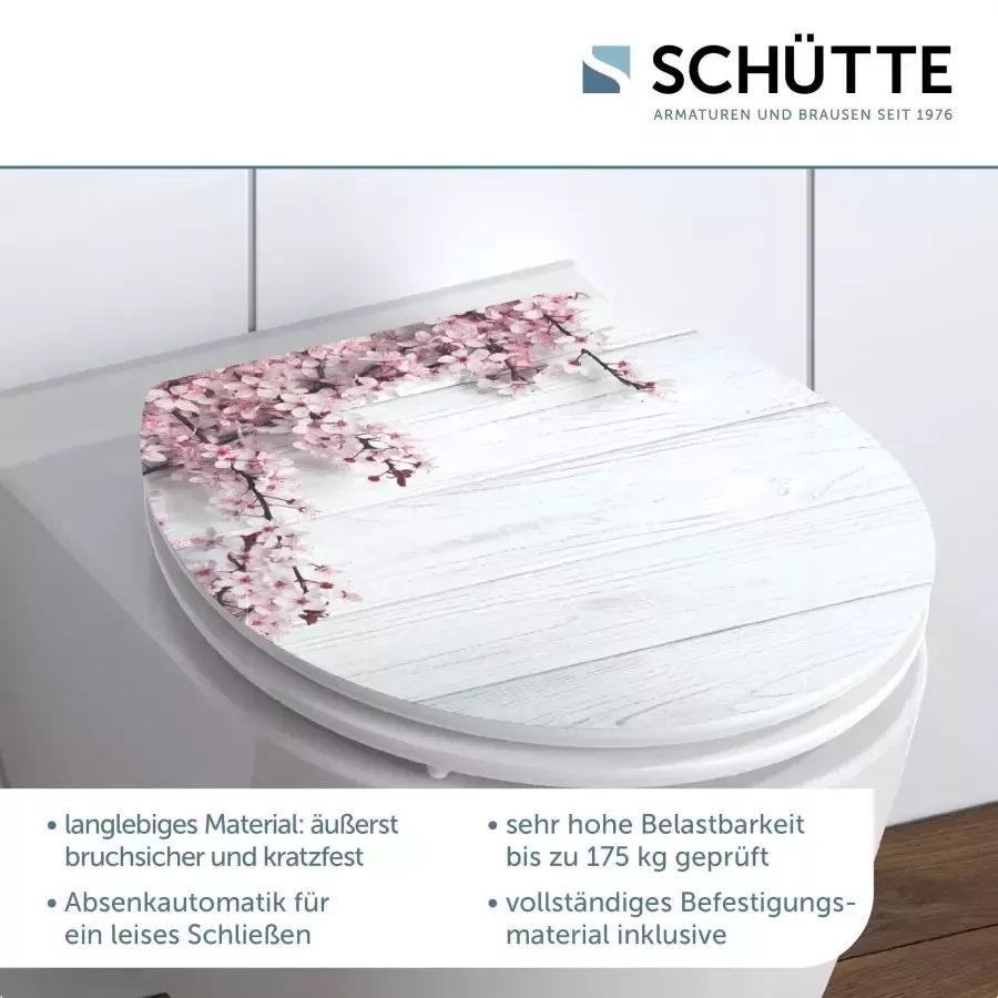 Schütte Toiletzitting Flowers&Wood High gloss met houten mdf-kern met softclosemechanisme