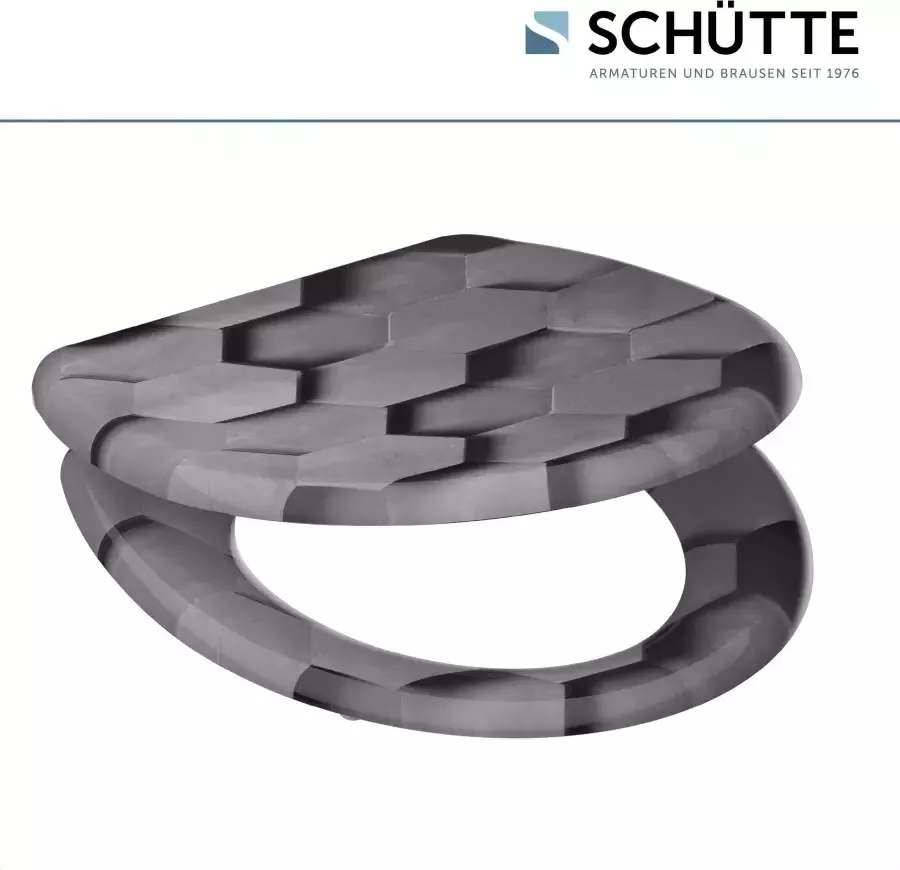 Schütte Toiletzitting Grey Hexagons Duroplast met softclosemechanisme en snelsluiting - Foto 5