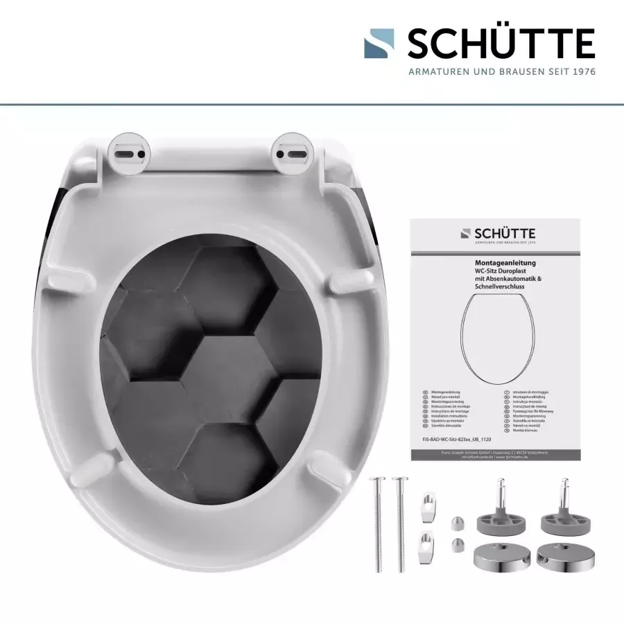 Schütte Toiletzitting Grey Hexagons Duroplast met softclosemechanisme en snelsluiting - Foto 3