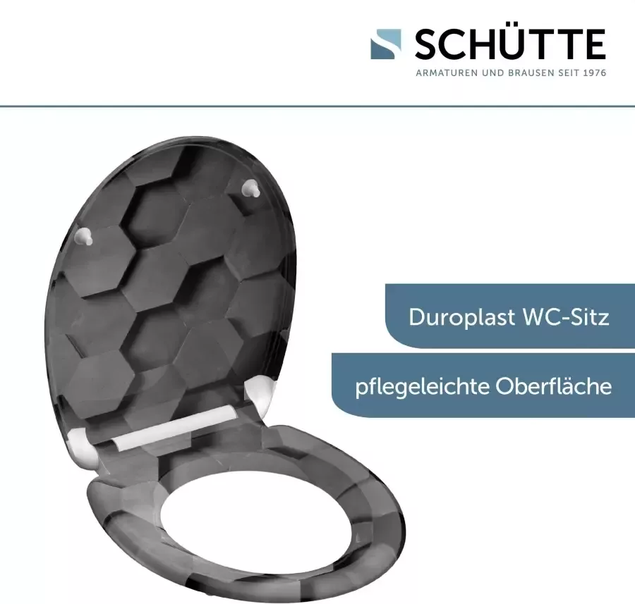 Schütte Toiletzitting Grey Hexagons Duroplast met softclosemechanisme en snelsluiting - Foto 6