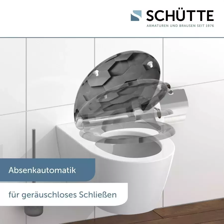 Schütte Toiletzitting Grey Hexagons Duroplast met softclosemechanisme en snelsluiting - Foto 4