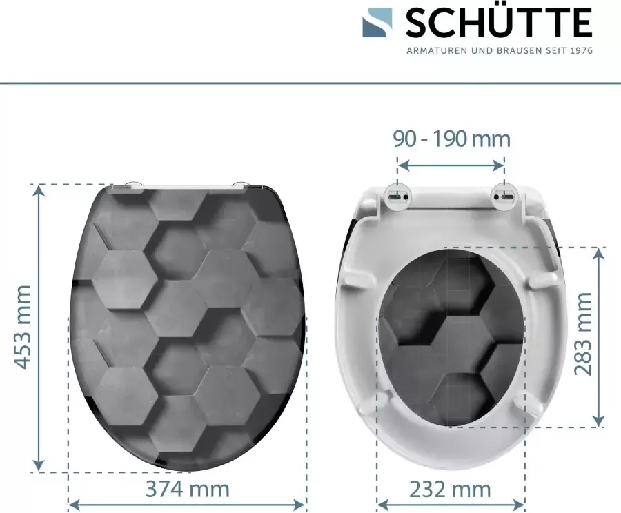 Schütte Toiletzitting Grey Hexagons Duroplast met softclosemechanisme en snelsluiting - Foto 8