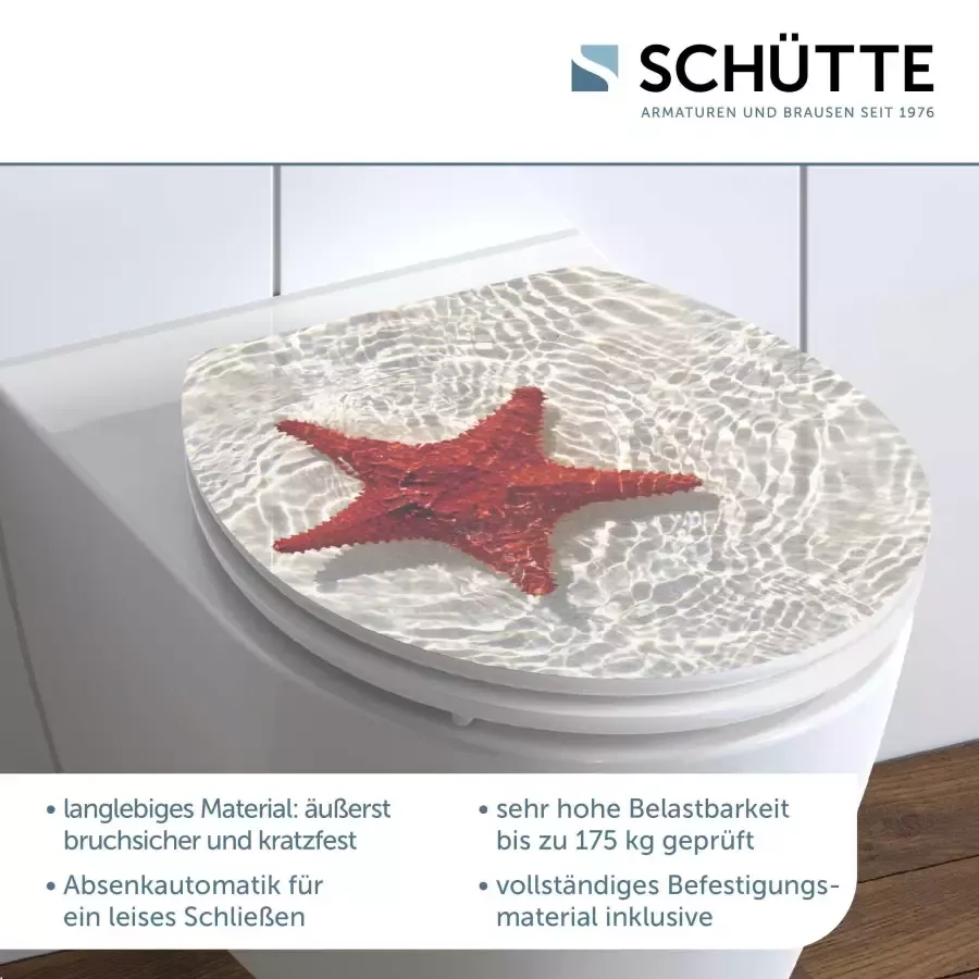 Schütte Toiletzitting RED STARFISH High gloss met houten mdf-kern met softclosemechanisme