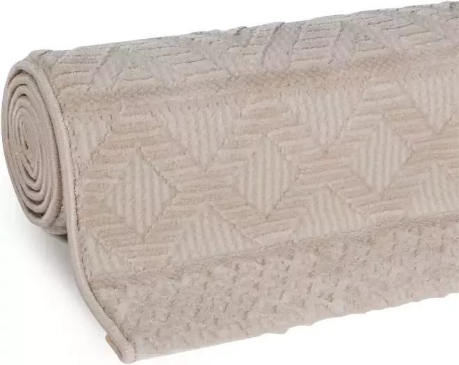 Salery Home Vloerkleed- Oosters tapijt Luxury Reliëfstructuur woonkamer geodriehoek patroon beige 80X150 cm - Foto 8