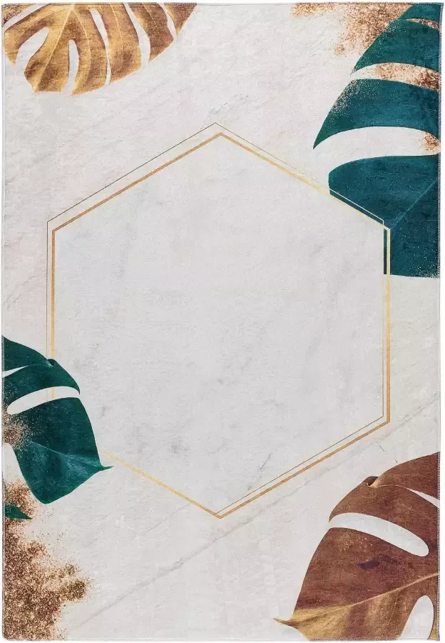 Salery Home Vloerkleed Caimas tapijt Wasbaar tapijt Antibacterieel Abstract Ontwerp Beige 80X300 - Foto 5