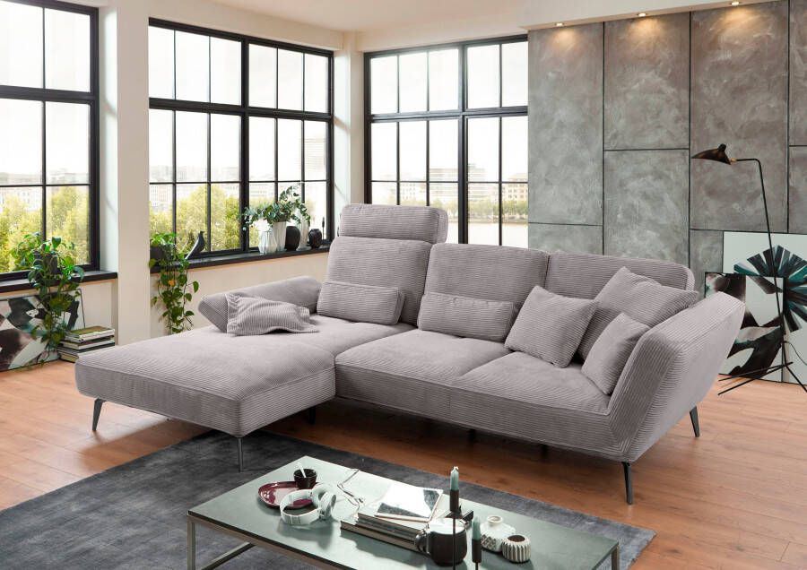 Set one by Musterring Hoekbank SO 4500 voeten zwart mat incl. draaibare rugfunctie cord L-vorm