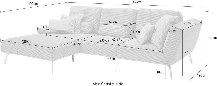 Set one by Musterring Hoekbank SO 4500 voeten zwart mat incl. draaibare rugfunctie cord L-vorm - Foto 4