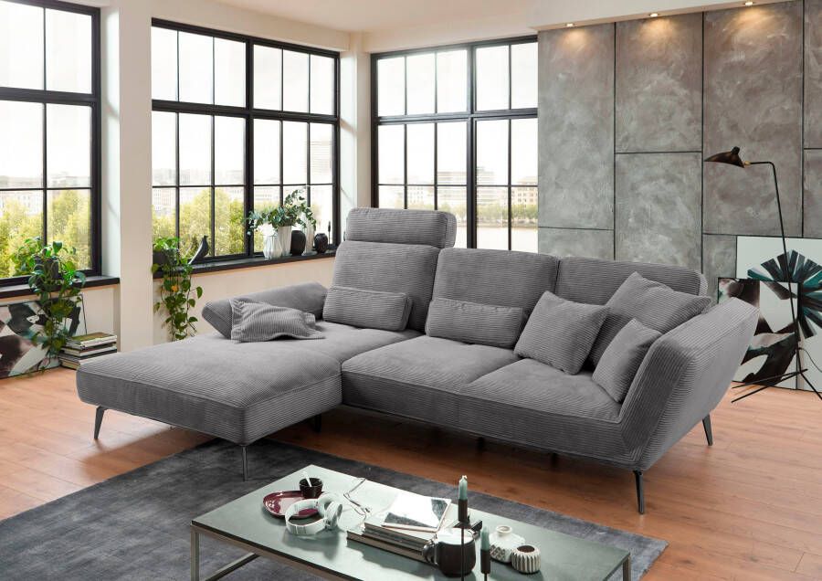 Set one by Musterring Hoekbank SO 4500 voeten zwart mat incl. draaibare rugfunctie cord L-vorm