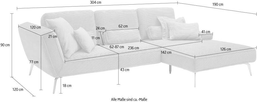 Set one by Musterring Hoekbank SO 4500 voeten zwart mat incl. draaibare rugfunctie cord L-vorm - Foto 4
