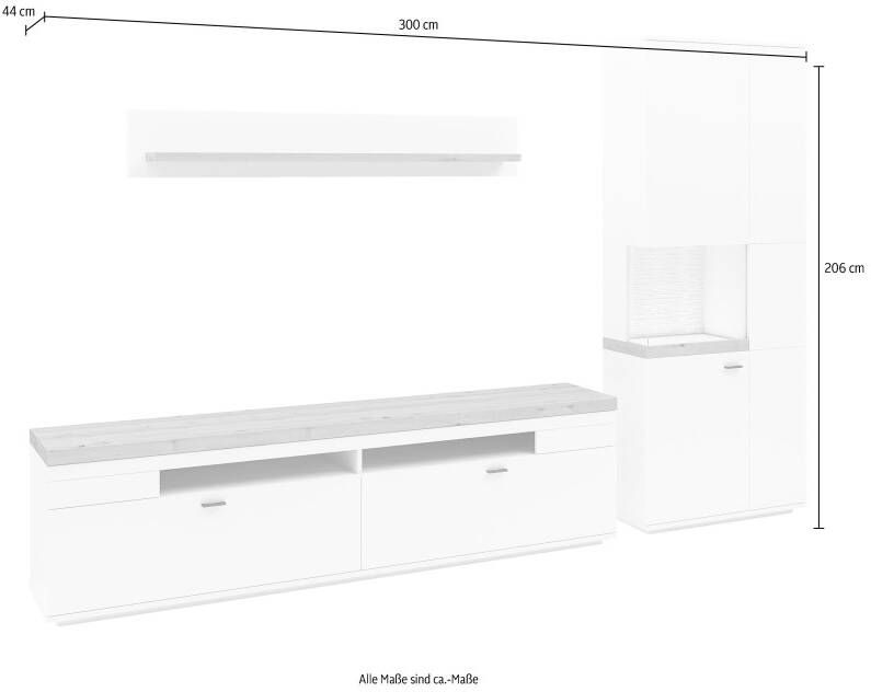 Set one by Musterring Wandmeubel Lancaster 3-delig met fronten in wit of grijs breedte ca.300 cm - Foto 4