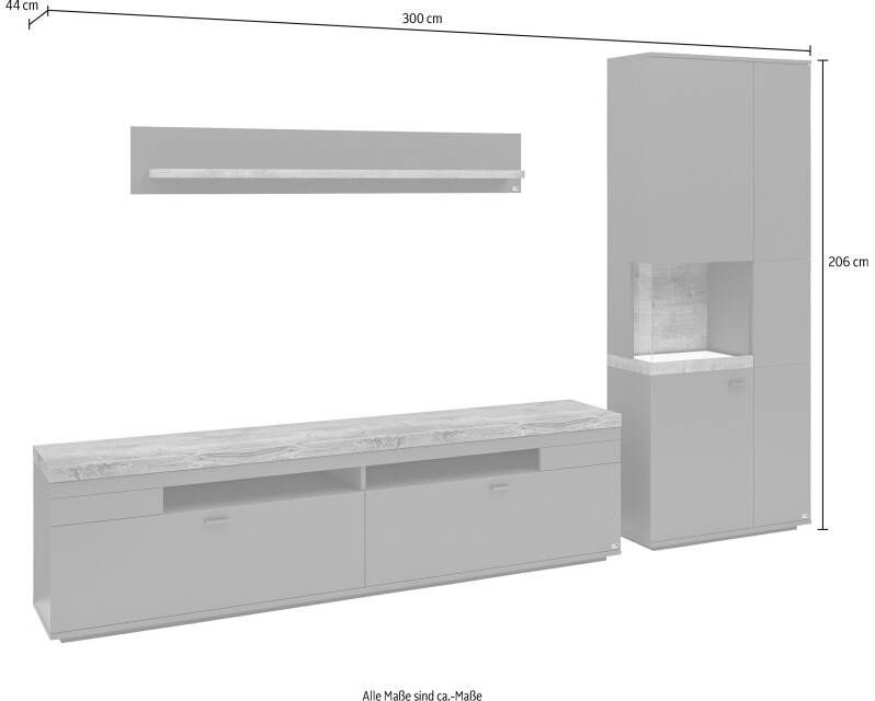 Set one by Musterring Wandmeubel Lancaster 3-delig met fronten in wit of grijs breedte ca.300 cm - Foto 2