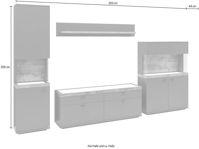 Set one by Musterring Wandmeubel Lancaster 4-delig met fronten in wit of grijs breedte ca.320cm - Foto 3